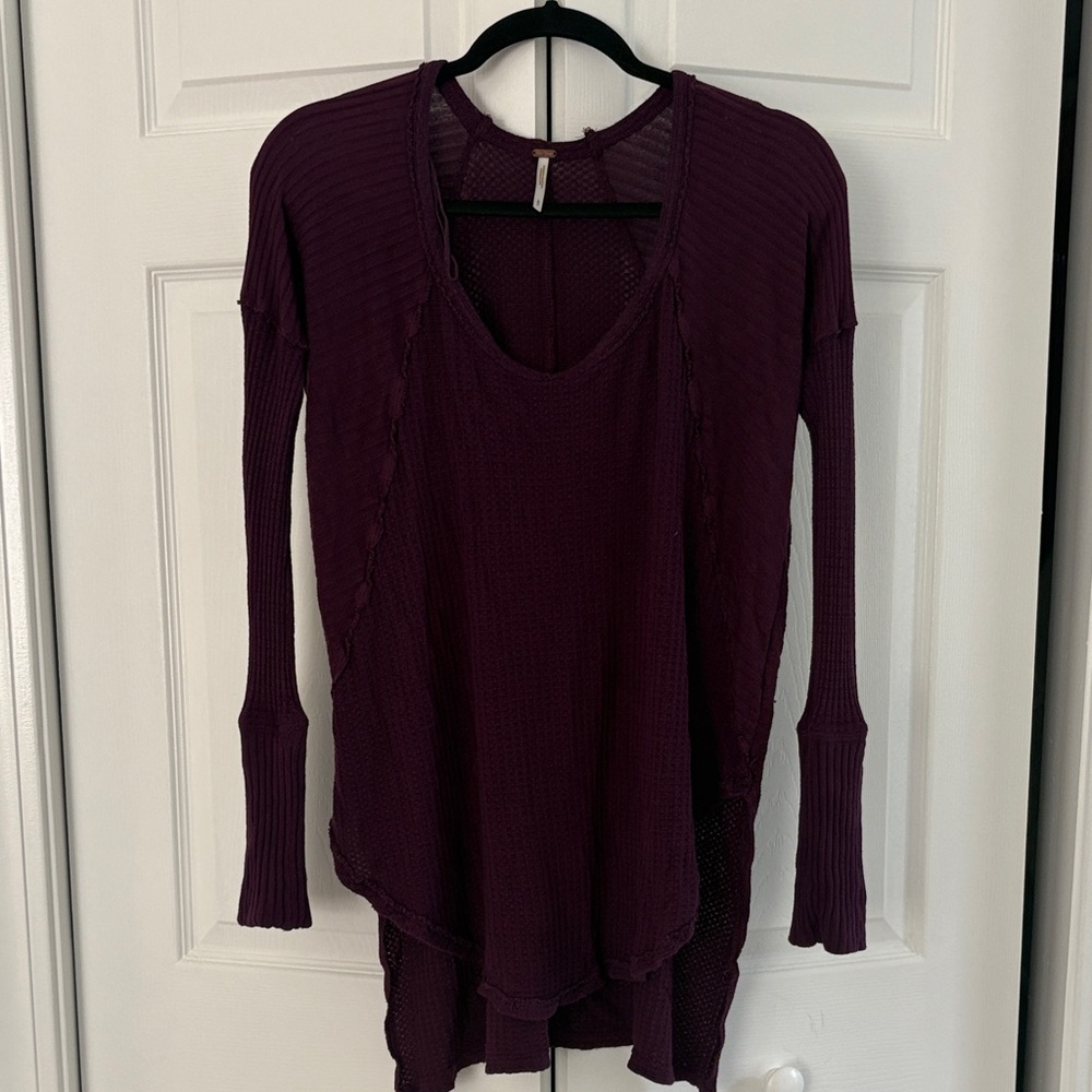 Free People Purple Waffle Knit Long Sleeve Top – Size Small
